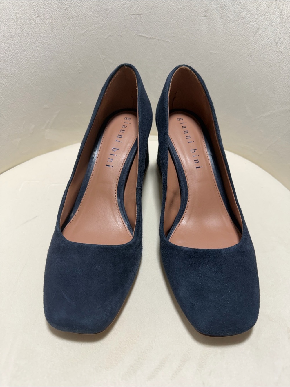 Gianni Bini Catallo Navy Suede Square Toe Block Heel Pumps Size 10